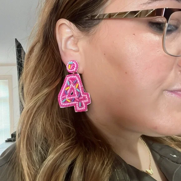 Pink Beaded Number Earrings - Picture 4 of 4